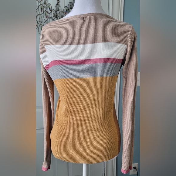 Fate Sweater Ribbed Women's S Yellow & Brown Heanly 1/4 Button Up Long-sleeved - Picture 3 of 12